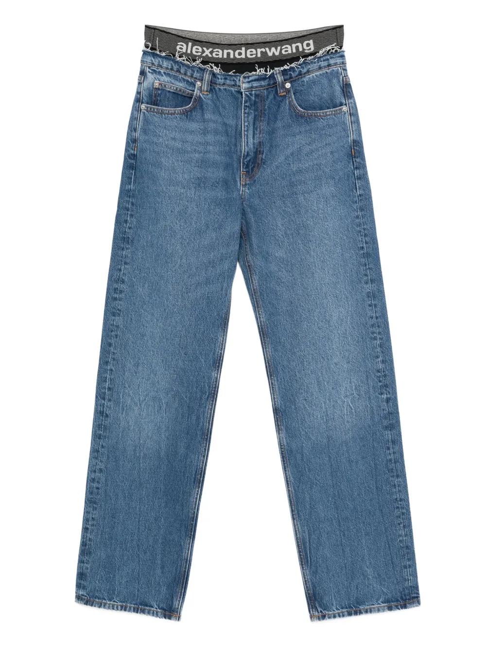 Alexander Wang■ワイドレッグロゴプリントジーンズブルーデニム alexanderwang アレキサンダーワング EZ カットアウトロゴ入り