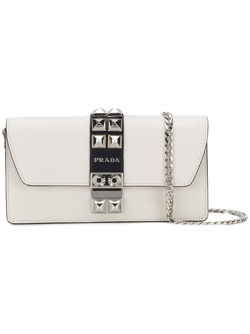 Prada White Studded Leather Wallet On Chain - Lyst