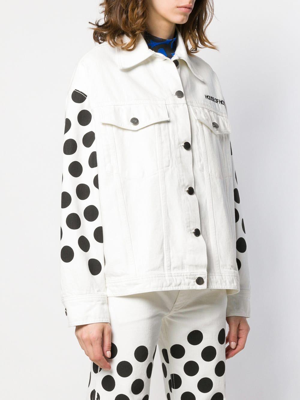 white polka dot denim jacket
