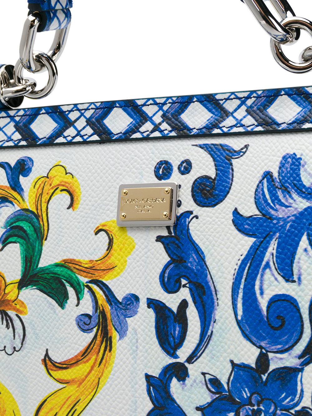 Dolce & Gabbana Leather Sicilian Tile Shoulder Bag in Blue - Lyst