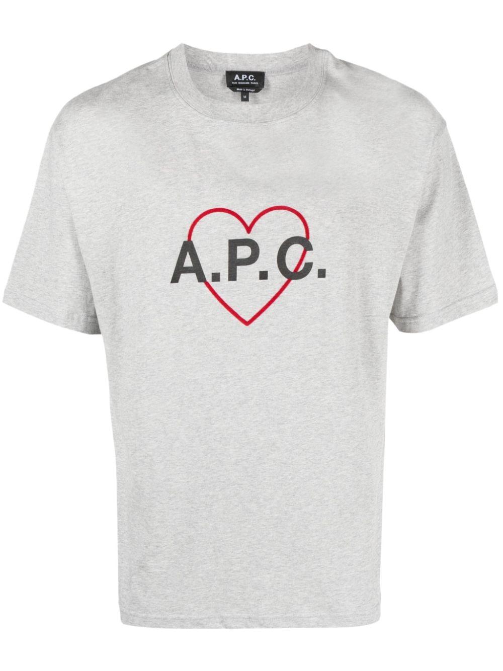 A.P.C. Heart Logo Cotton T-shirt in Gray for Men | Lyst