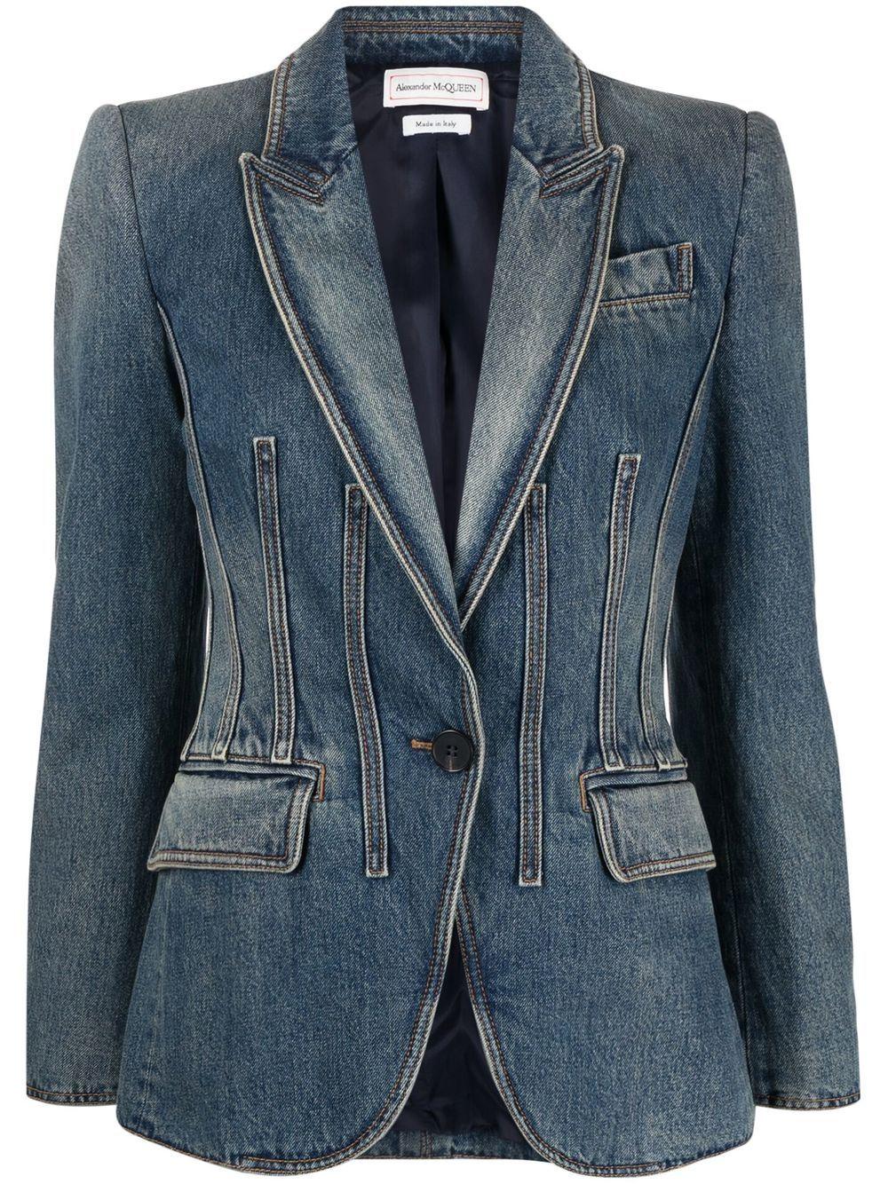 Alexander McQueen Tailored Denim Jacket in Blue | Lyst UK