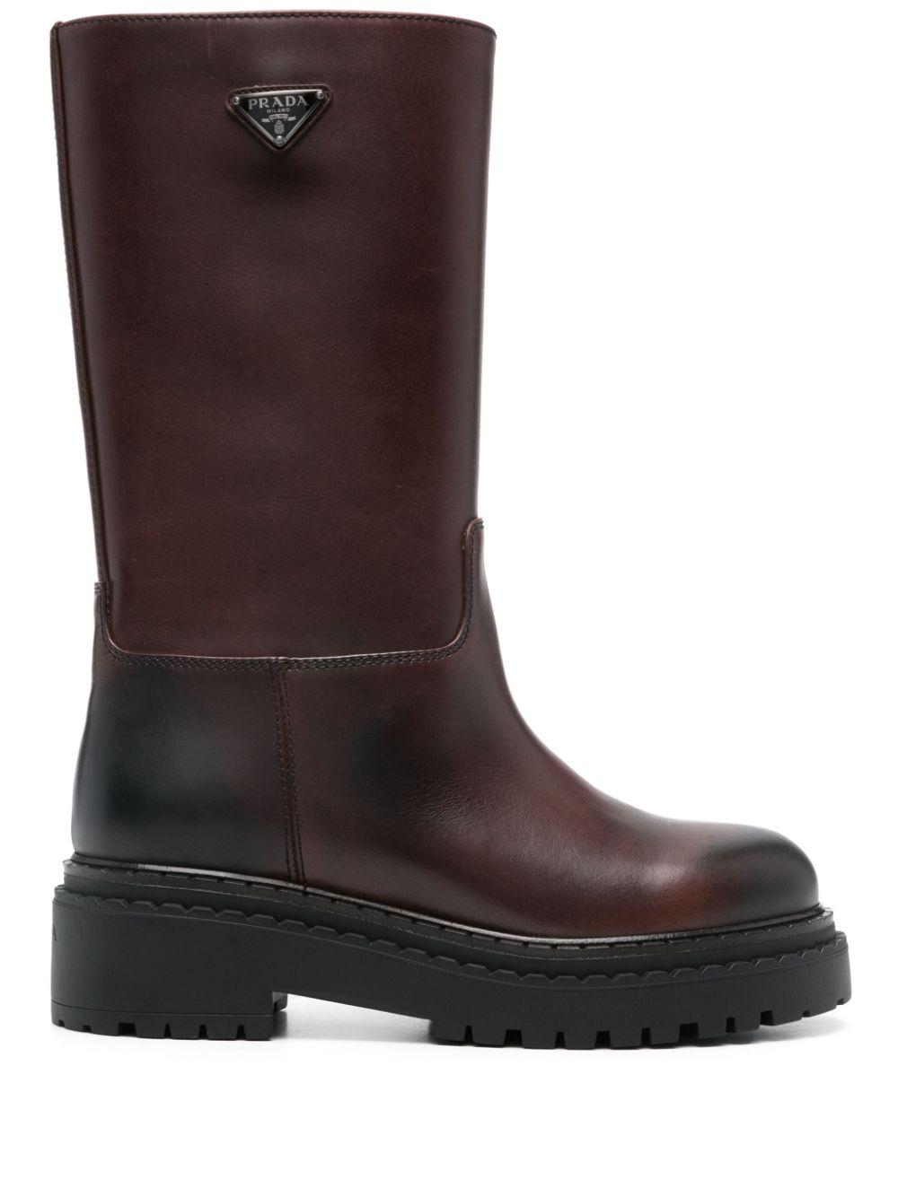 Prada 55Mm Leather Boots in Brown Lyst UK