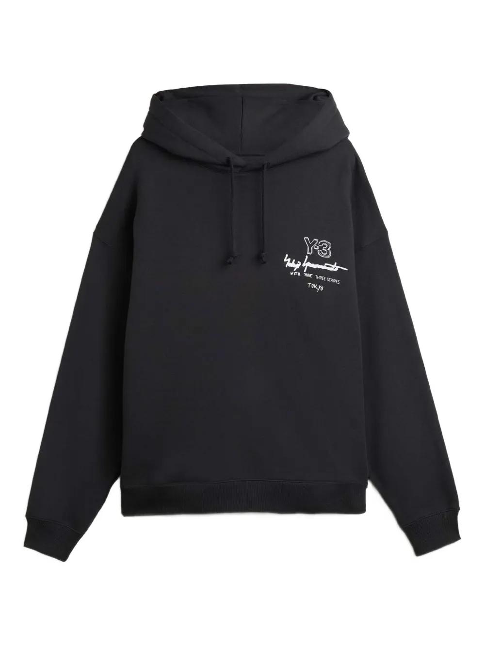 【送料&関税込】Y-3 Black Cotton Hoodie With Gfx Print GFX HOODIE Y-3│Y-3 ワイスリー