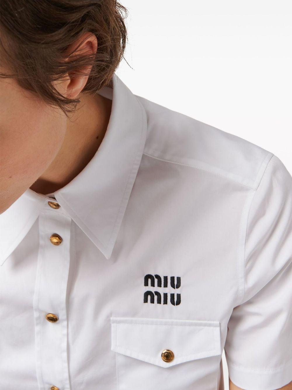 Miu Miu Logo-Embroidered Cotton Shirt in White | Lyst UK