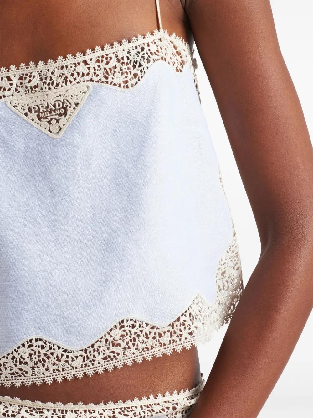 PRADA プリーツ　トップス Prada Lace-Trimmed Linen Top in Blue | Lyst