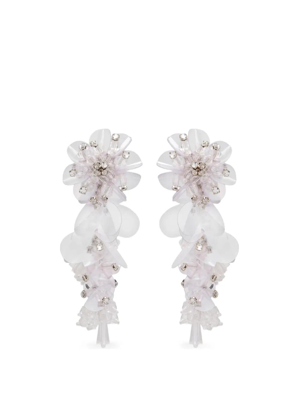 Boucles D'oreilles Oscar De La Renta Fleurs émaillées Blanc - Pendantes, Plaqué Or, Neuf Sans Boîte