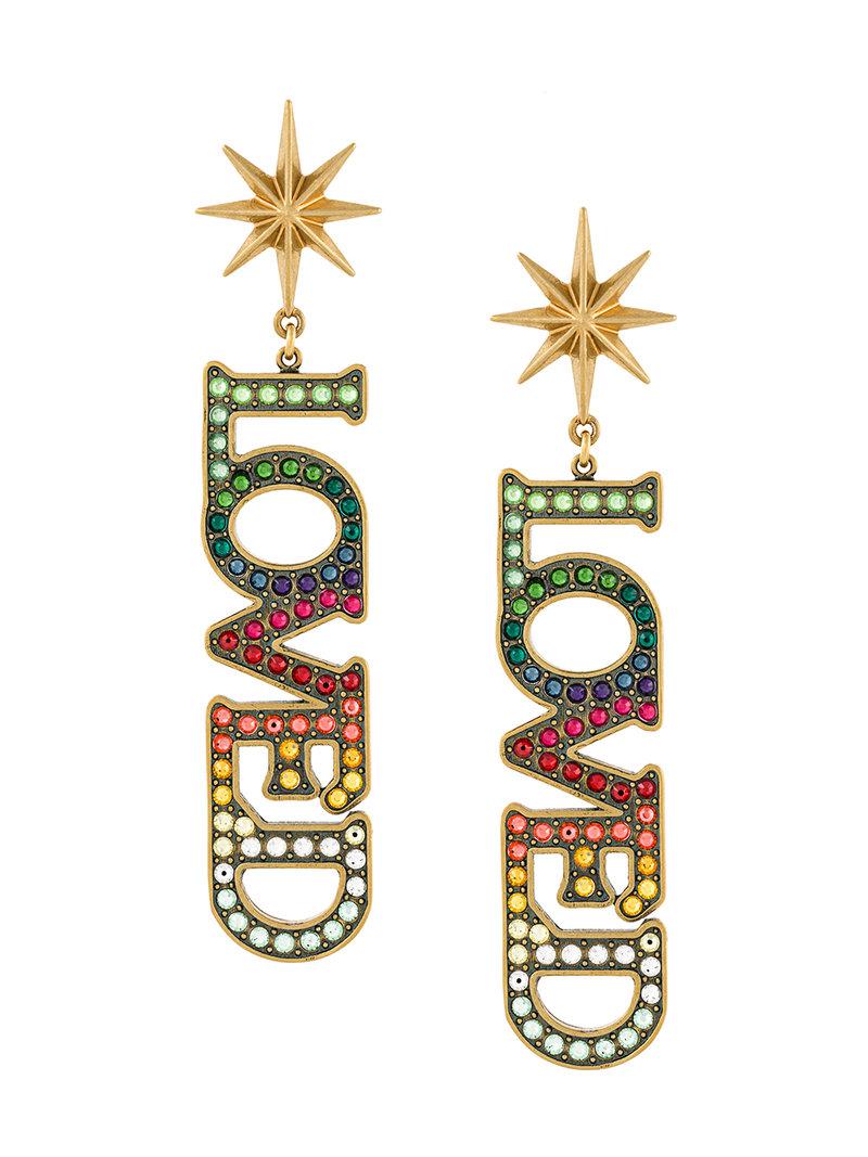 grootmoeder uit Voor type Gucci Loved Pendant Earrings With Crystals in Metallic | Lyst
