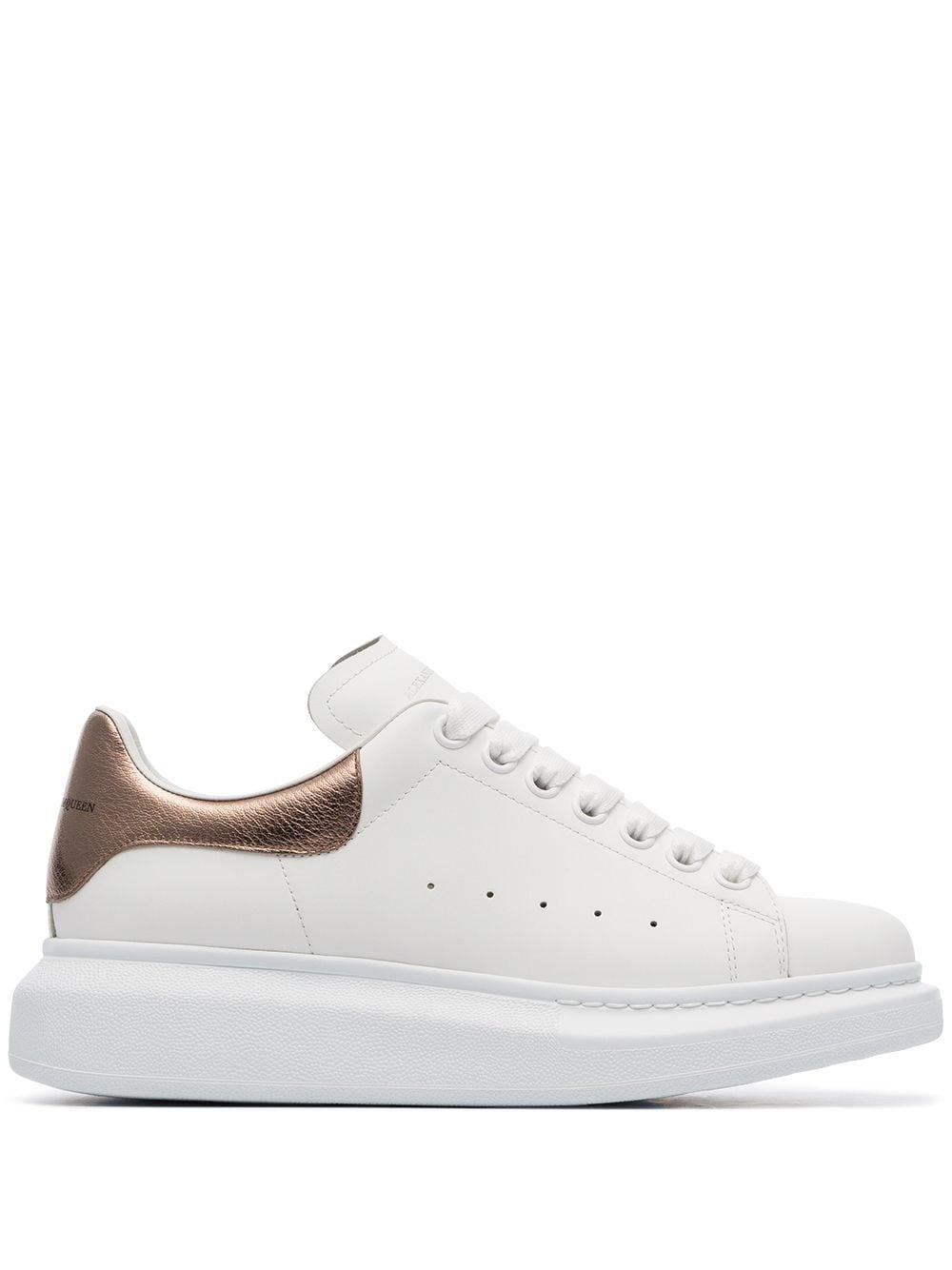Alexander McQueen Leather White And Rose Gold Oversized Sneakers - Lyst