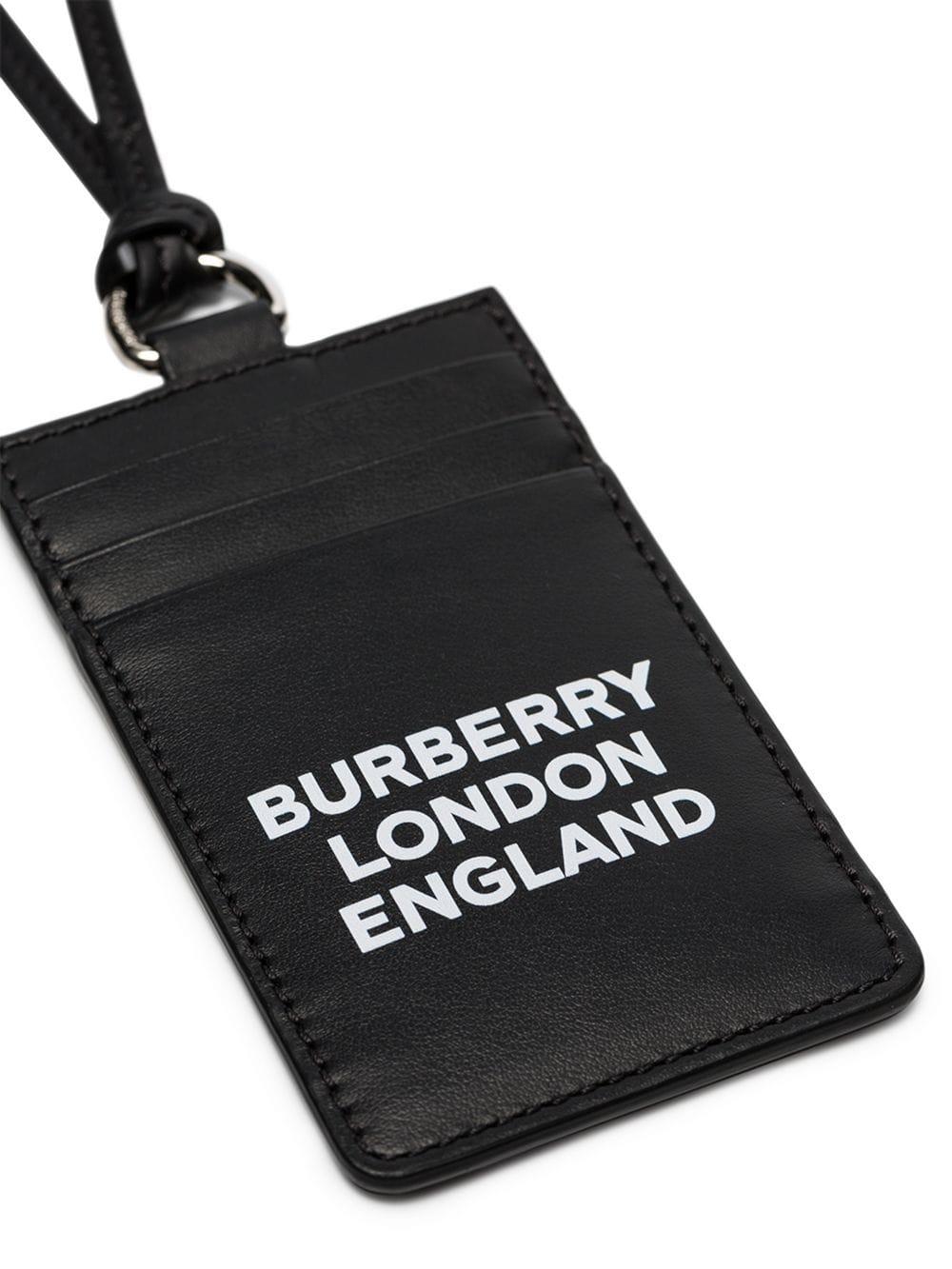 Burberry Black Logo Print Leather Lanyard Card Holder for Men