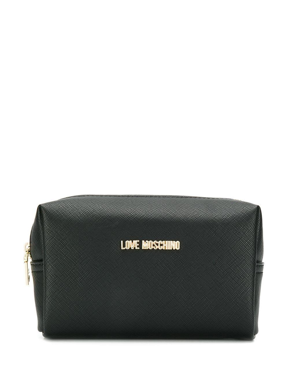 Love Moschino Leather Logo Zipped Cosmetic Bag in Black | Lyst