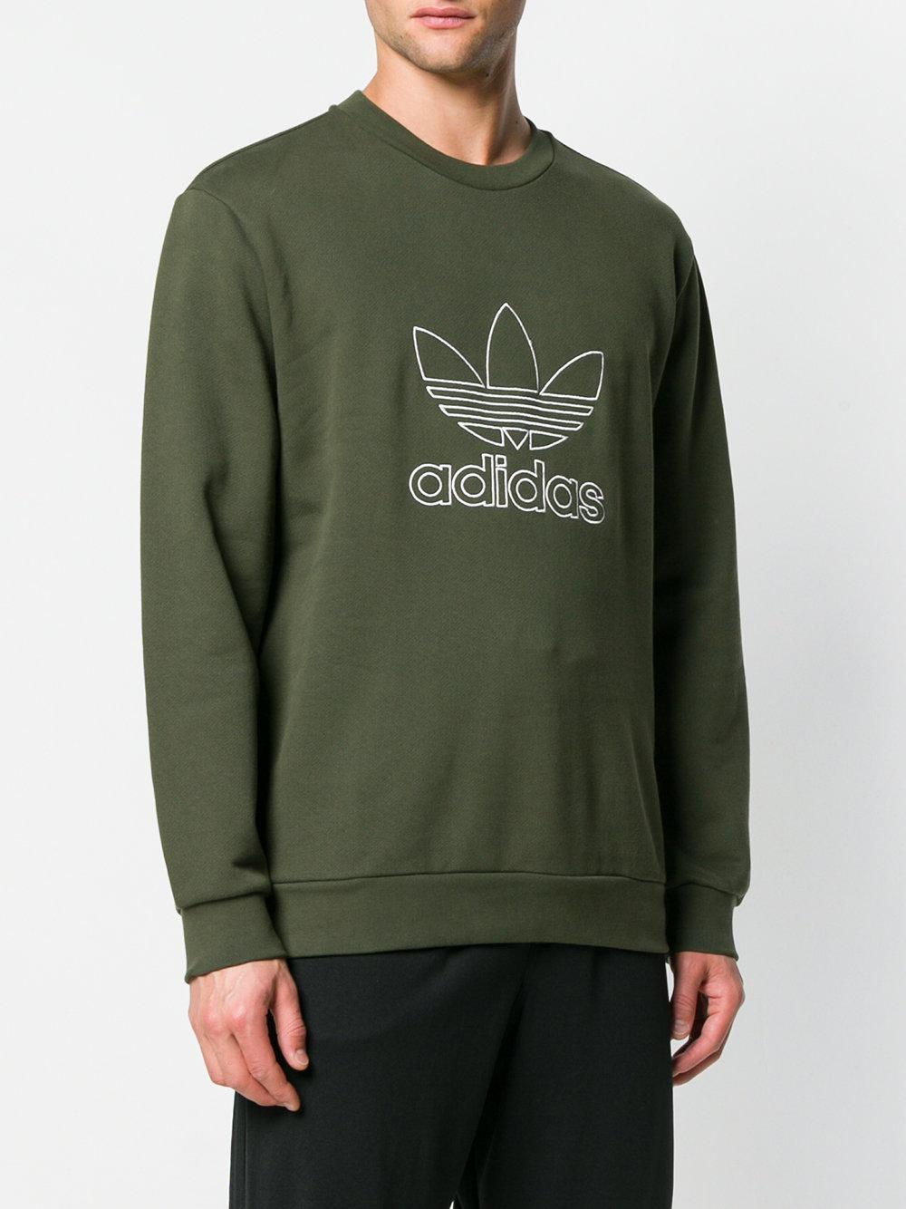 adidas Cotton Outline Crewneck Sweatshirt in Green for Men - Lyst