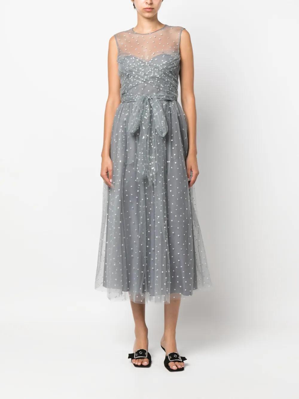 blue dress with embroidered flowers Floral embroidered wedding dress Custom size US / Pale Blue/Ash Blue main image 0