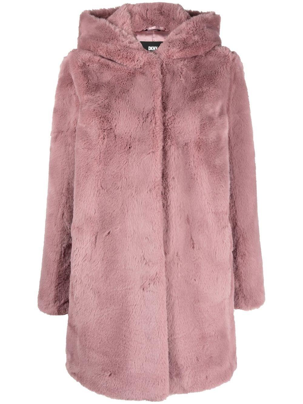 DKNY Faux Fur Hooded Coat in Pink | Lyst Canada
