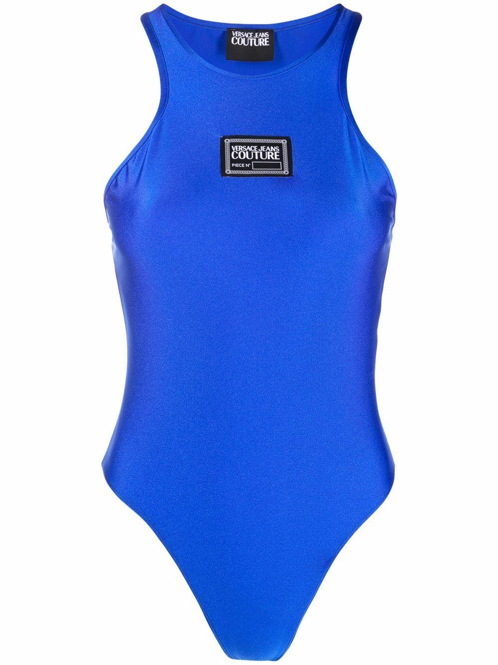 予約6月上 Versace Jeans Coutureレディース ブルー レーサーバック ボディスーツ 半期決算