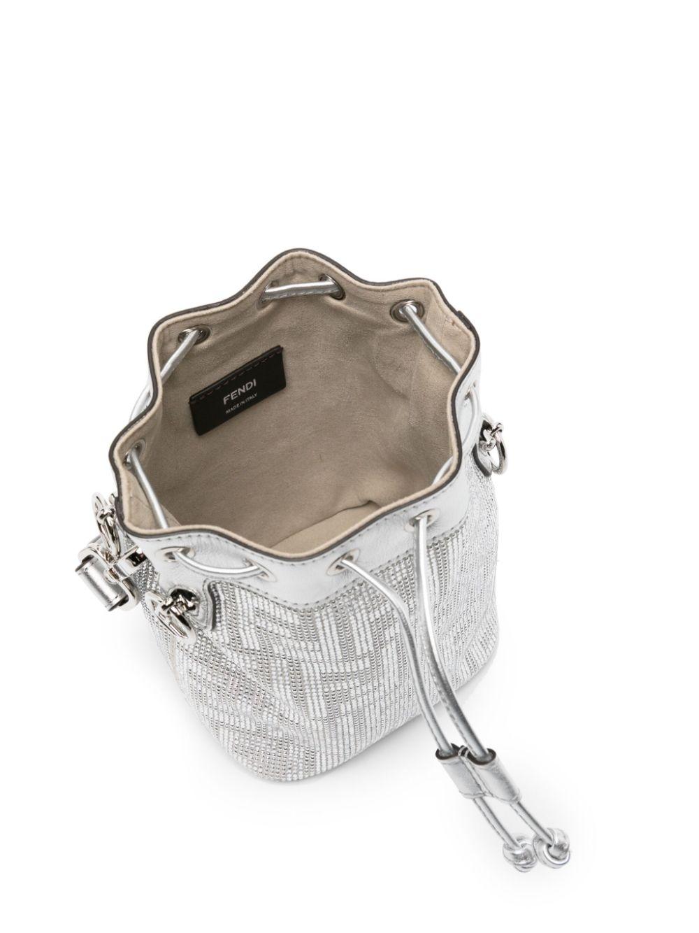 Fendi Mini Mon Tresor Crystal Bucket Bag in White | Lyst