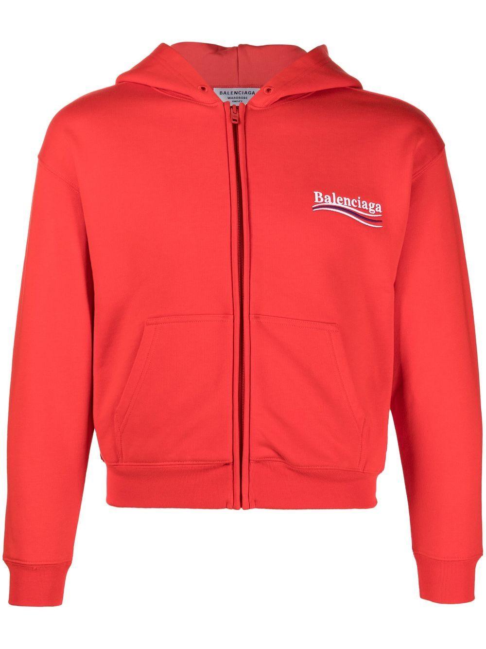 Balenciaga Political Campaign Fitted Zip-up Hoodie in Red | Lyst