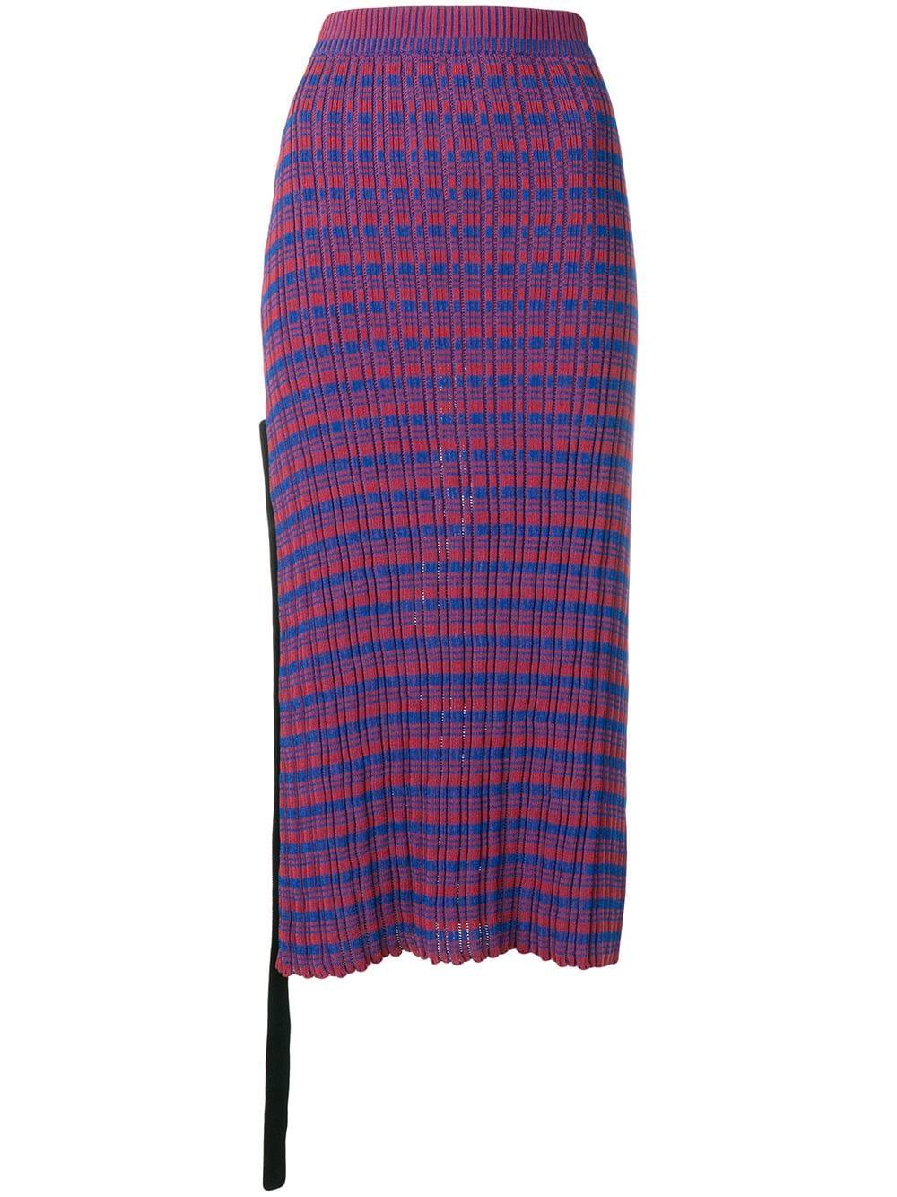 Jil Sander Cotton Check Knitted Midi Skirt in Red - Lyst