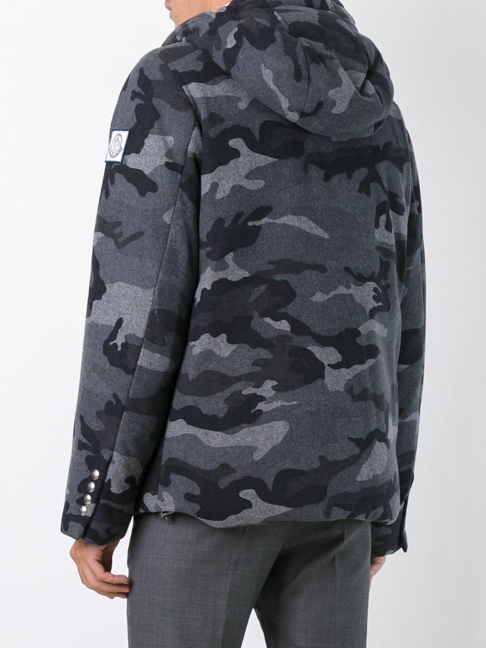 Moncler Cotton Camouflage Print Hooded Jacket in Grey (Gray) for Men Lyst