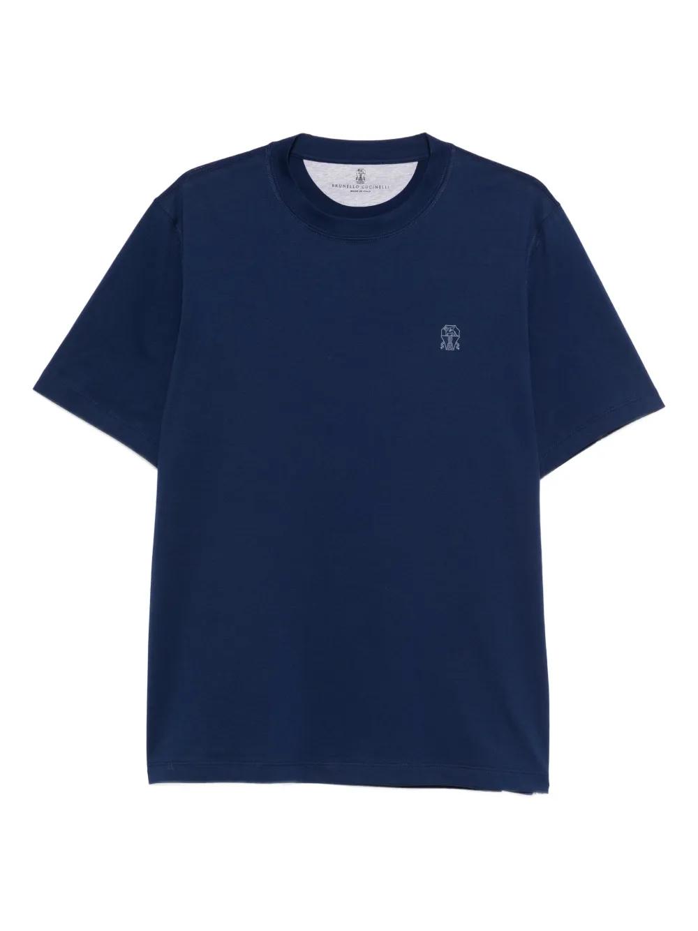 BRUNELLO CUCINELLI BLUE COTTON T-SHIRT BRUNELLO CUCINELLI BLUE COTTON T-SHIRT