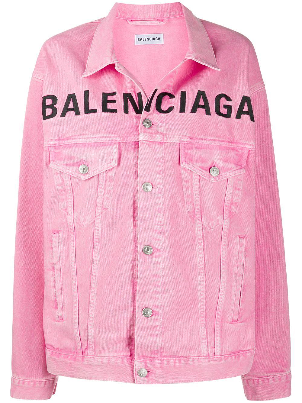 Balenciaga Embroidered Logo Denim Jacket in Pink | Lyst Canada