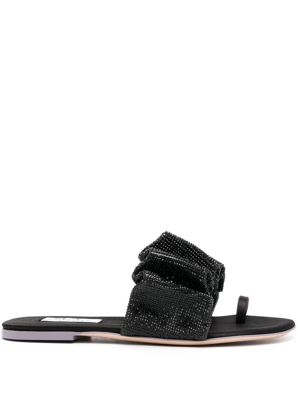 Sebastian Milano Flat Leather Sandals in Black | Lyst