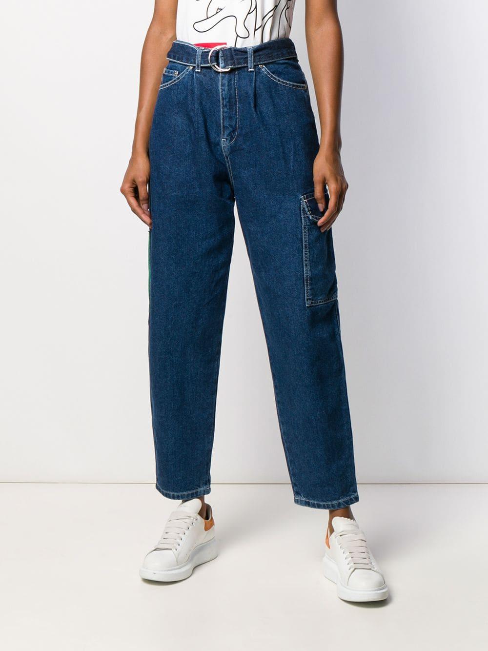 Benetton Denim Jeans Met Riem in het Blauw - Lyst
