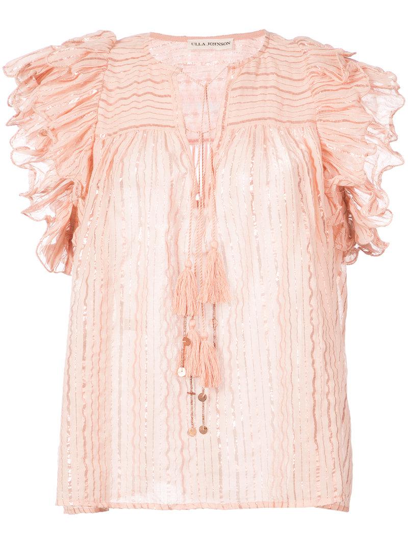 Cotton Striped Ruffle Sleeve Peasant 