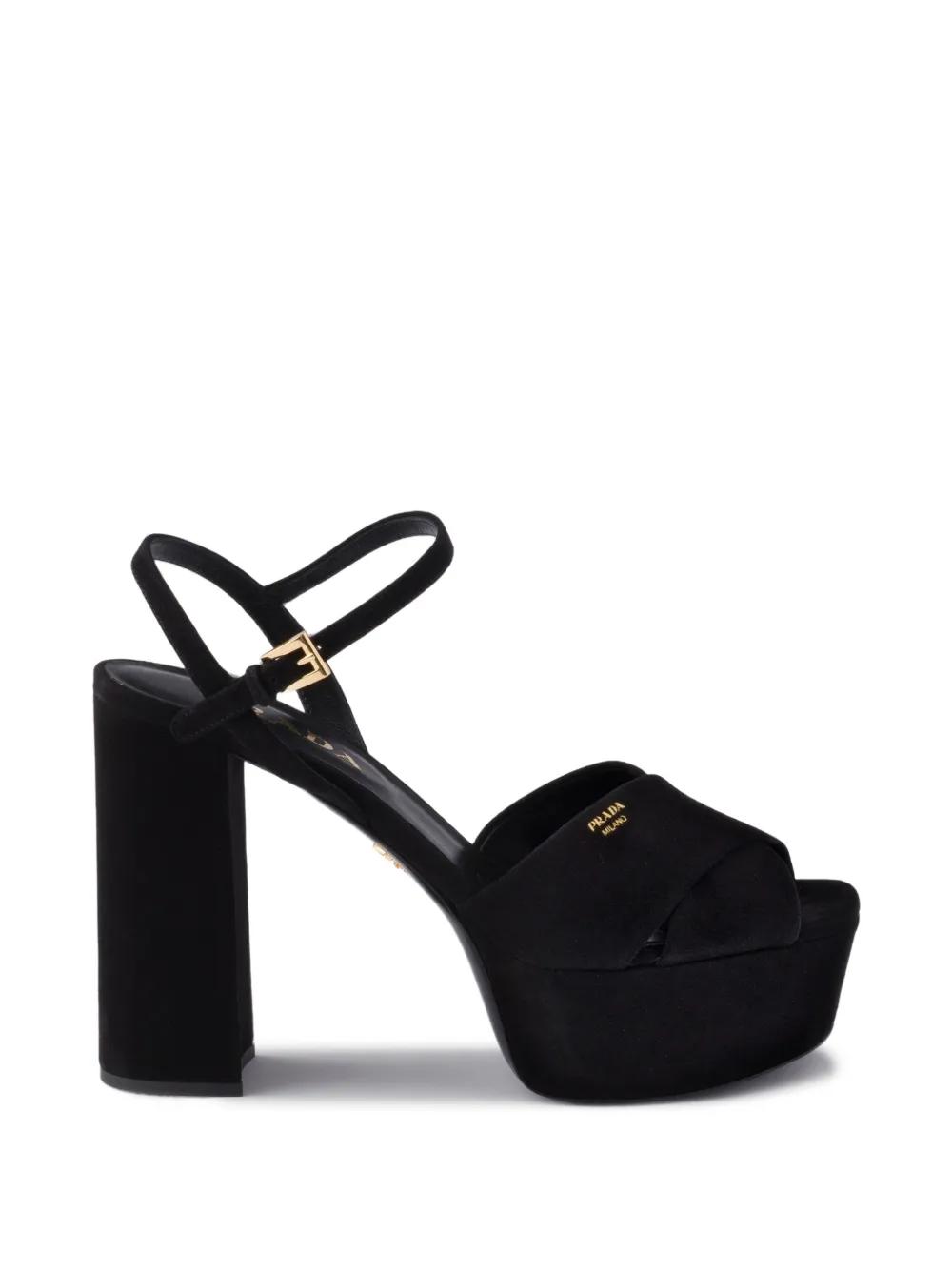 美品✨ PRADA プラダ 太ヒール プラットフォームサンダル スエード 黒 レディース Prada ヒール付きサンダル | Lyst