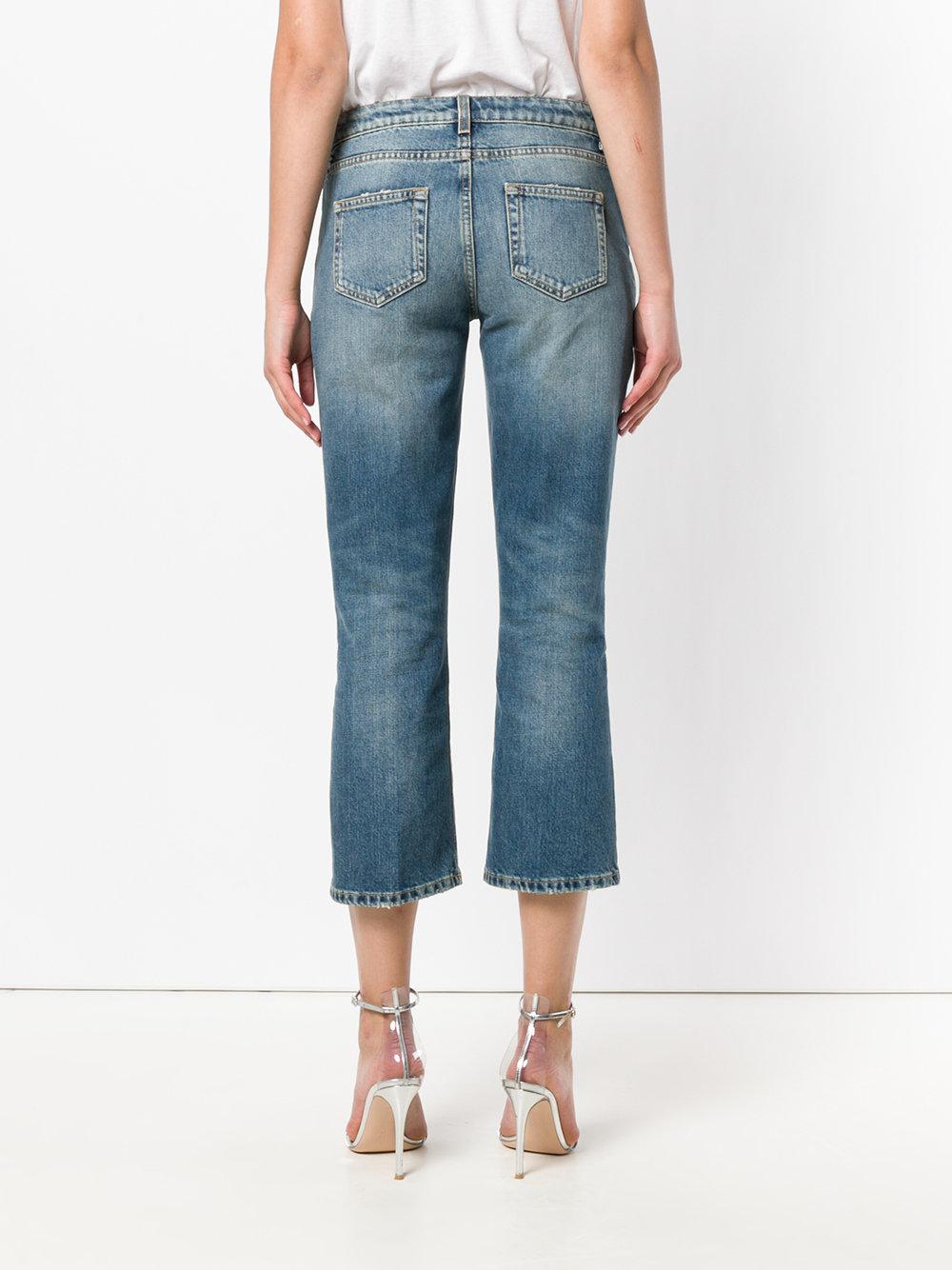 Saint Laurent Cropped Bootcut Jeans in Blue - Lyst