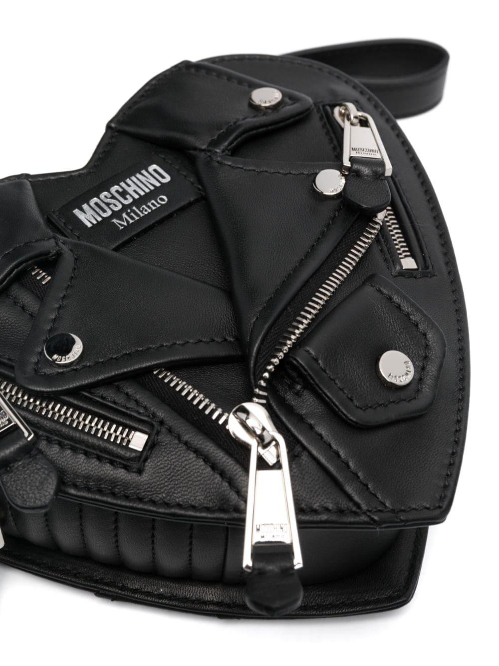 Moschino Heart-shape Moto Leather Crossbody Bag Black