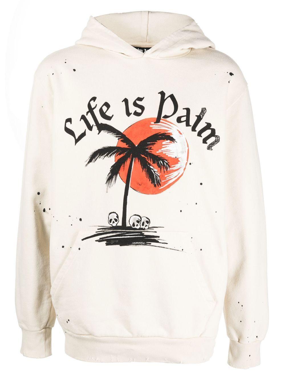 Palm Angels Slogan-print Paint Splatter Hoodie in White for Men | Lyst  Canada
