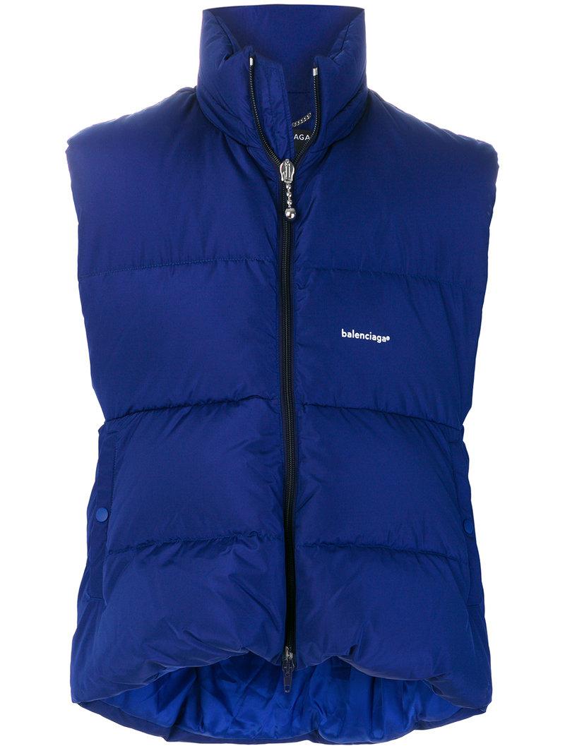 Balenciaga Synthetic Hooded Puffer Vest B in Blue for Men | Lyst