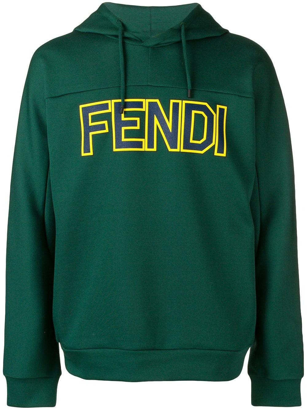 Fendi Cotton Logo Print Hoodie in Green for Men - Save 46% - Lyst