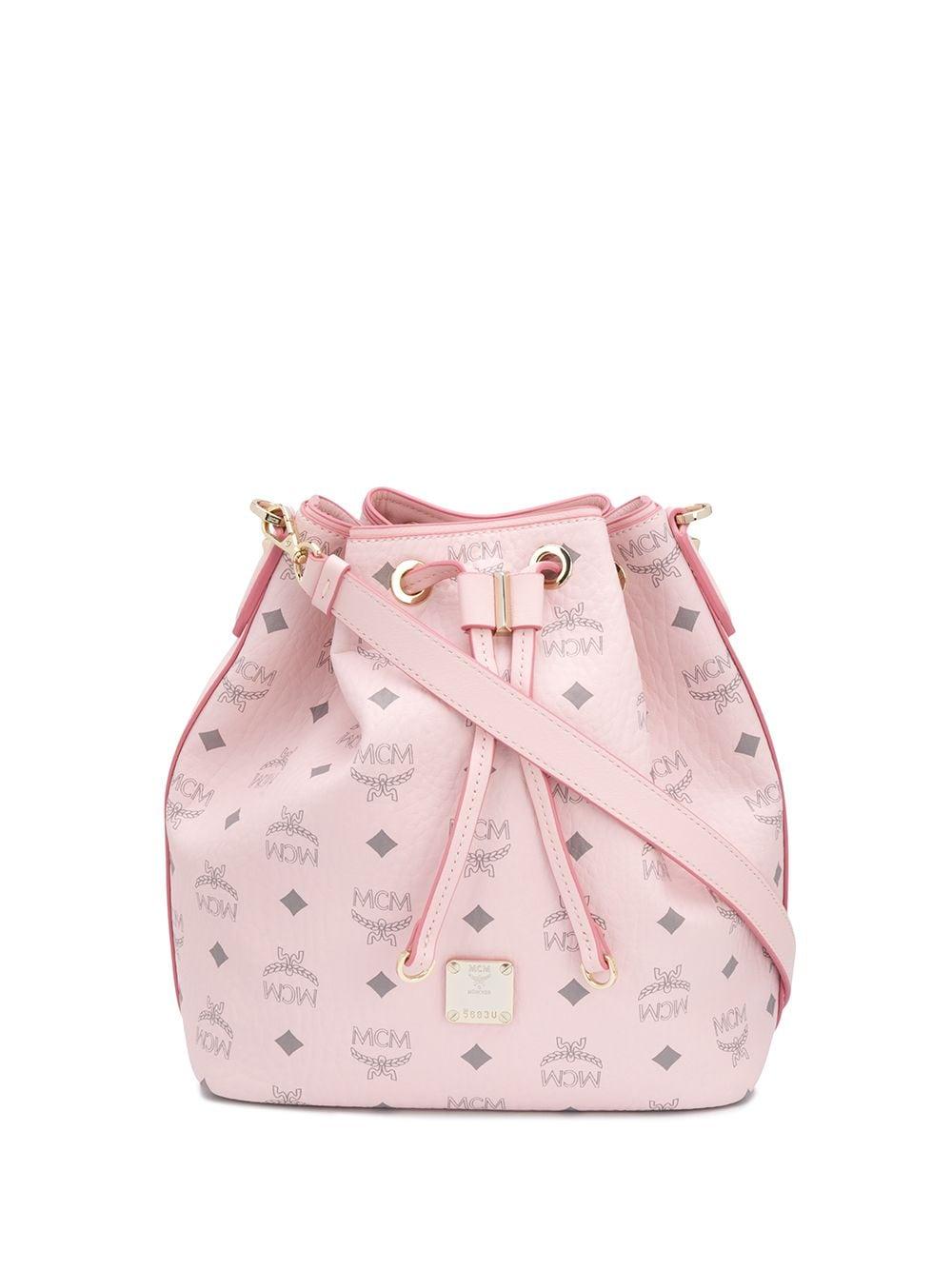 MCM Logo Print Bucket Bag in Pink