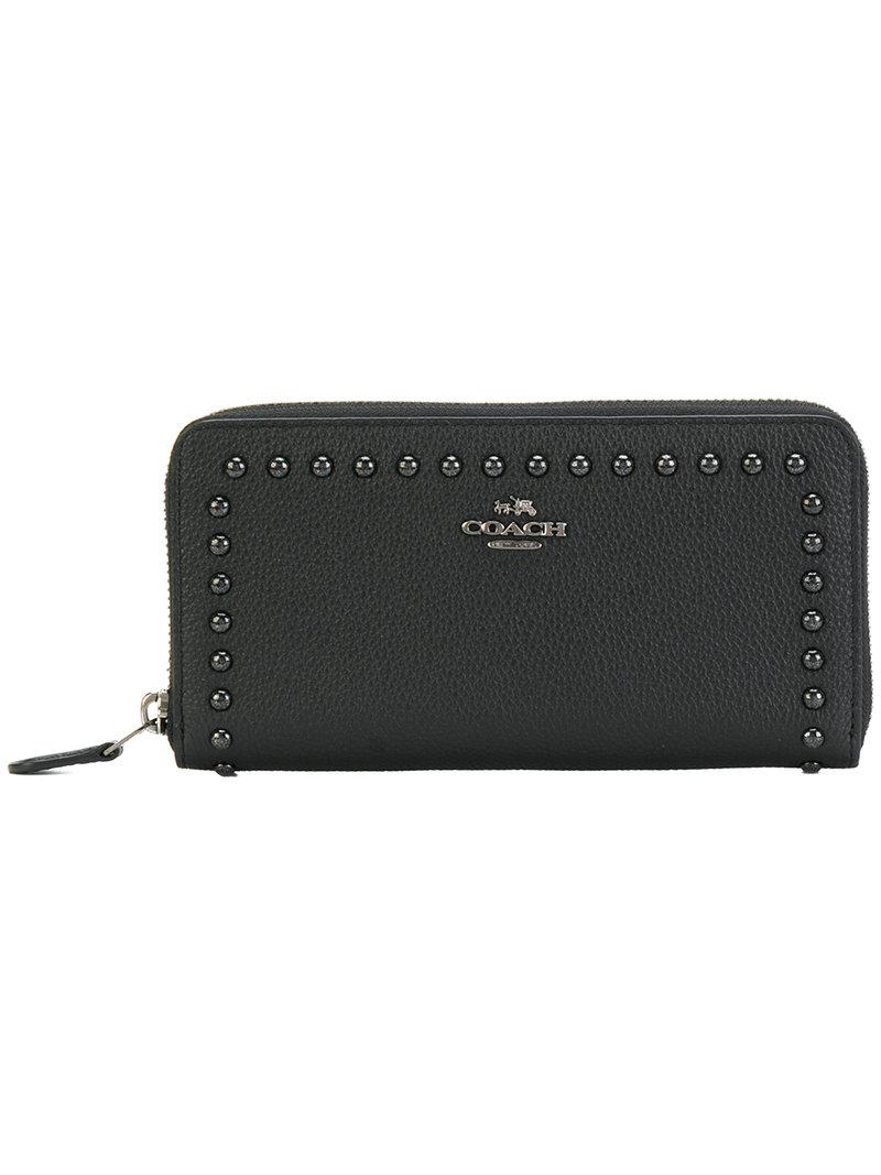 COACH Leather Studded Logo Wallet in Black - Lyst