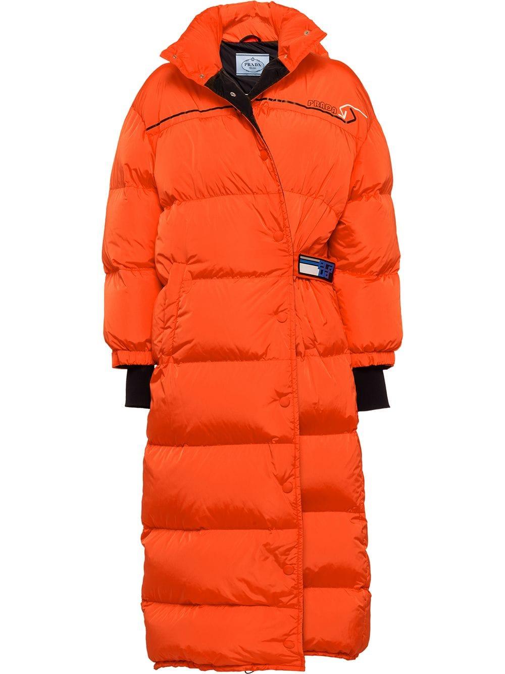 Prada Puffer Coat in Orange | Lyst