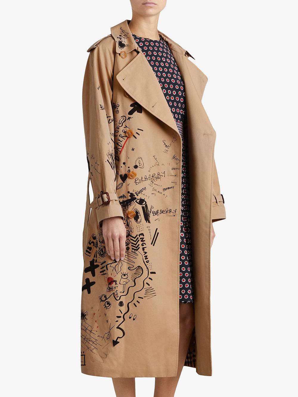 Burberry Cotton Sketch Print Trench Coat in Brown Lyst