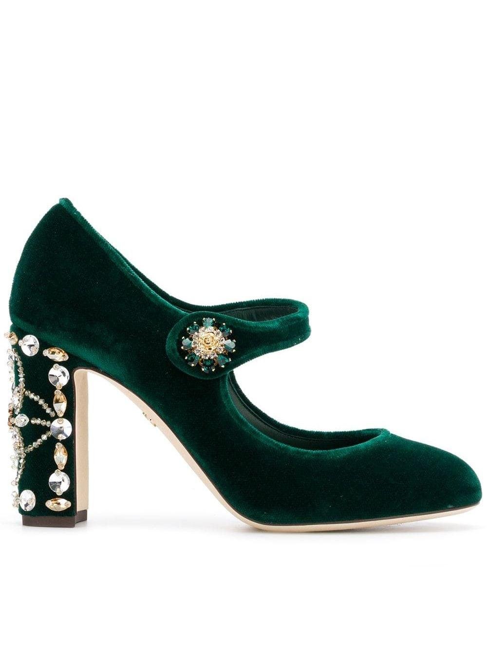Dolce & Gabbana Velvet Mary Jane Pumps in Green | Lyst