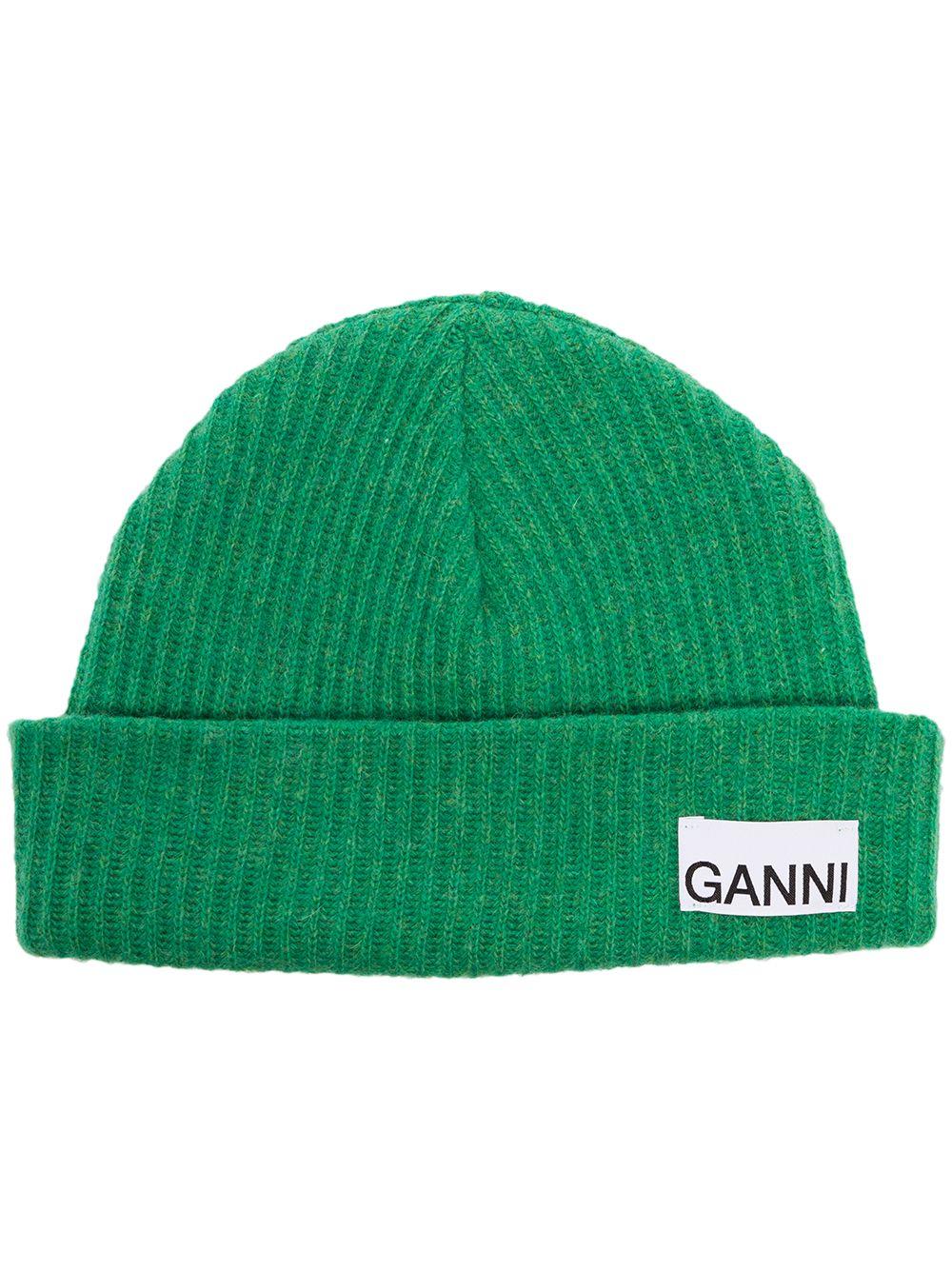 Ganni Ribbed Beanie Hat in Green - Lyst