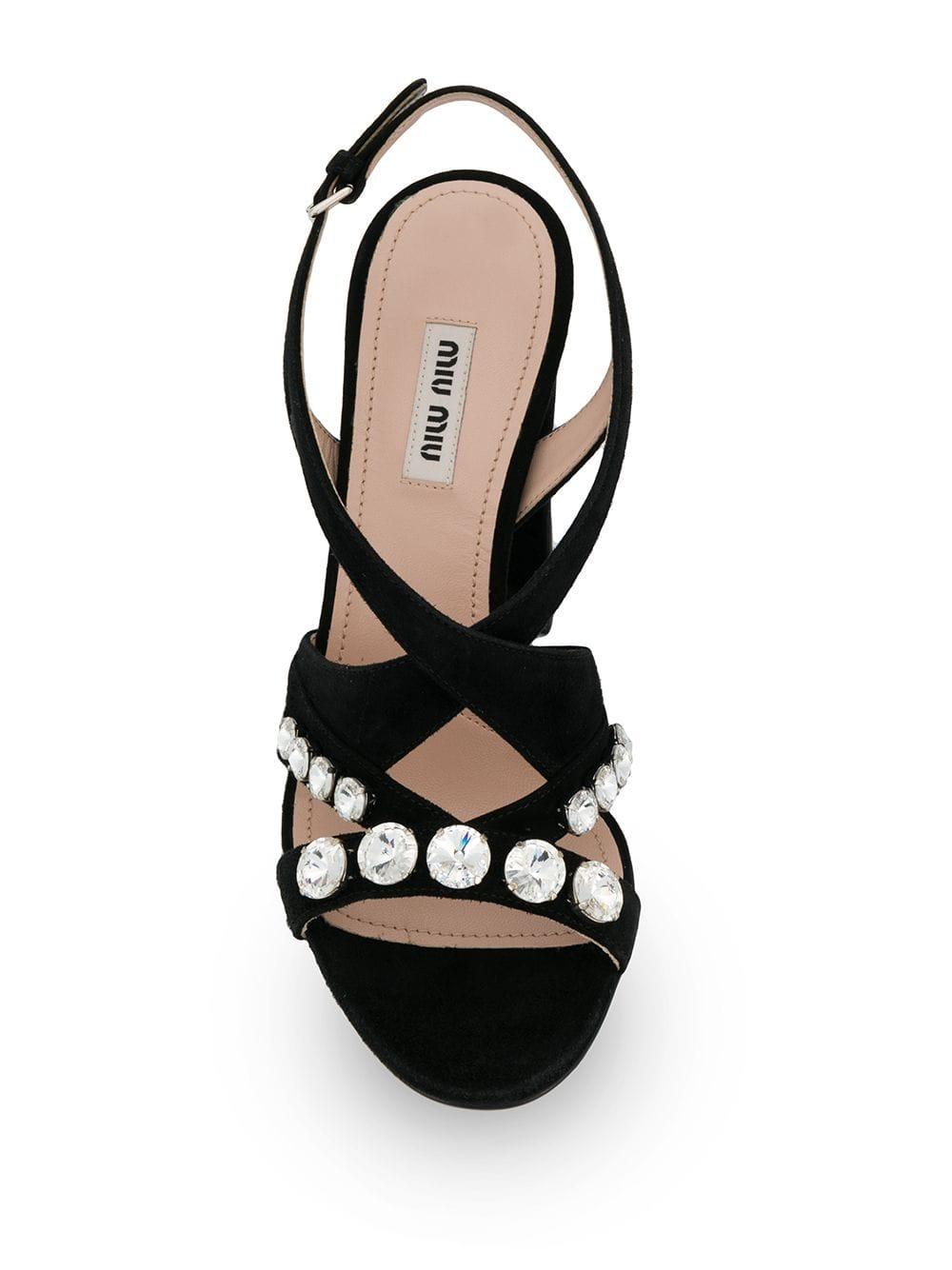 Miu Miu Suede Crystal Embellished Sandals in Black - Save 49% - Lyst