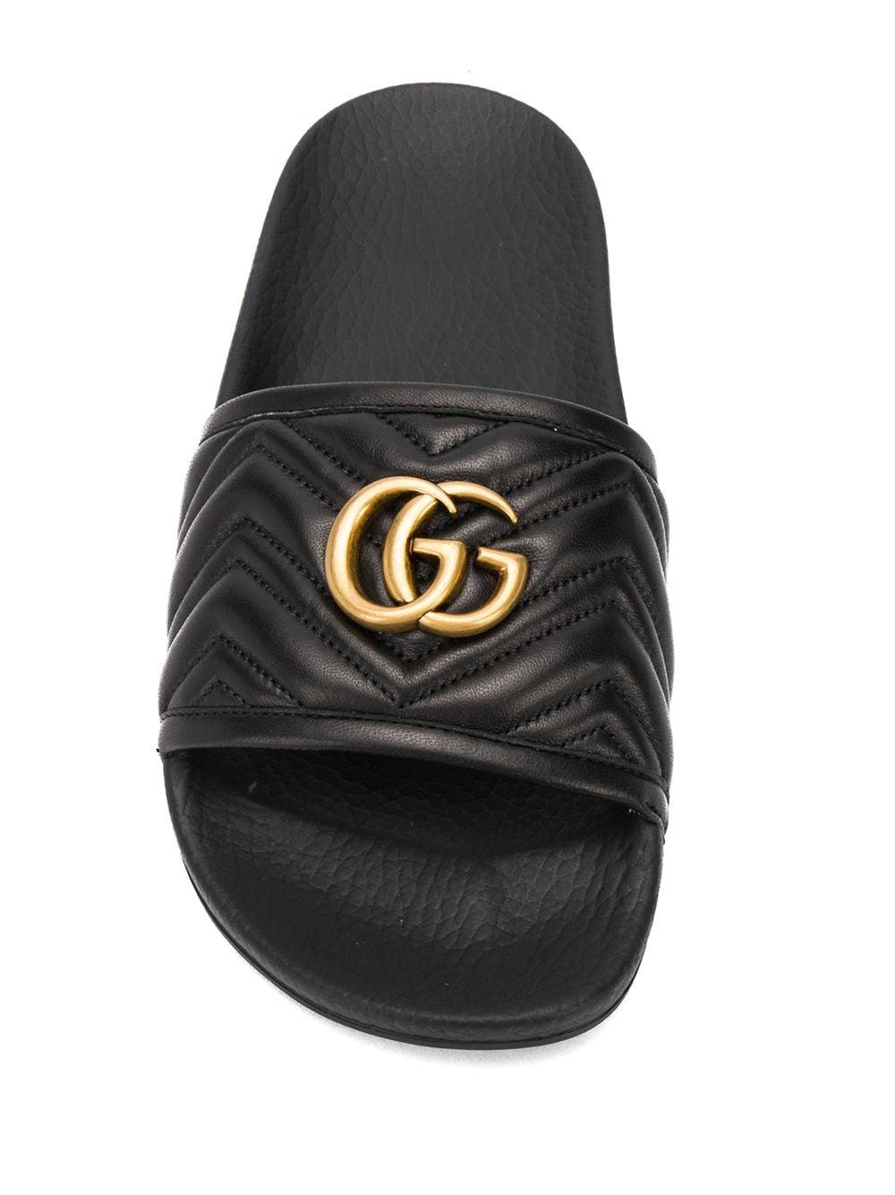 Gucci Gg Marmont Sliders in Black | Lyst