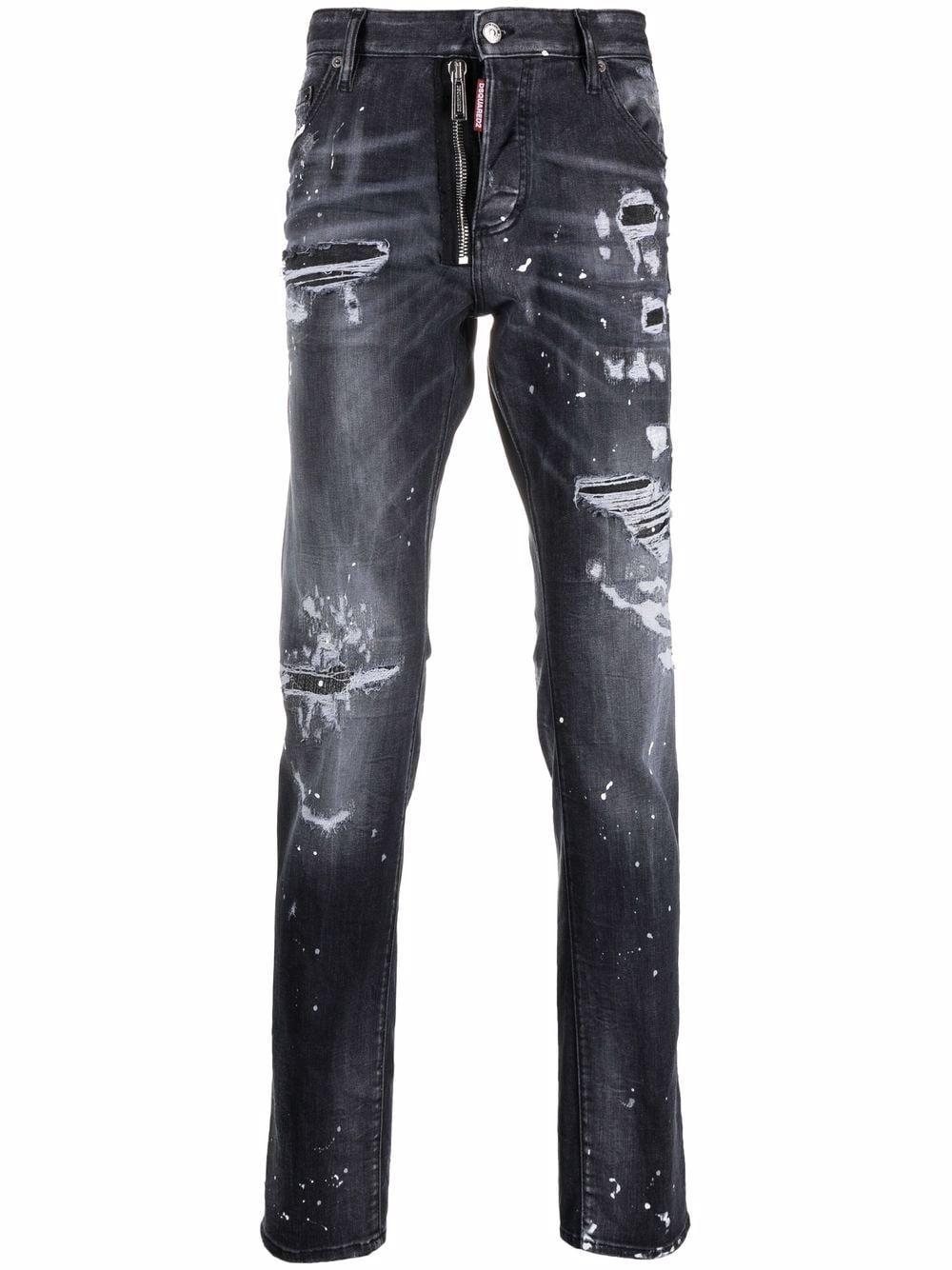 DSquared² Denim Distressed Paint-splatter Jeans in Black for Men - Lyst
