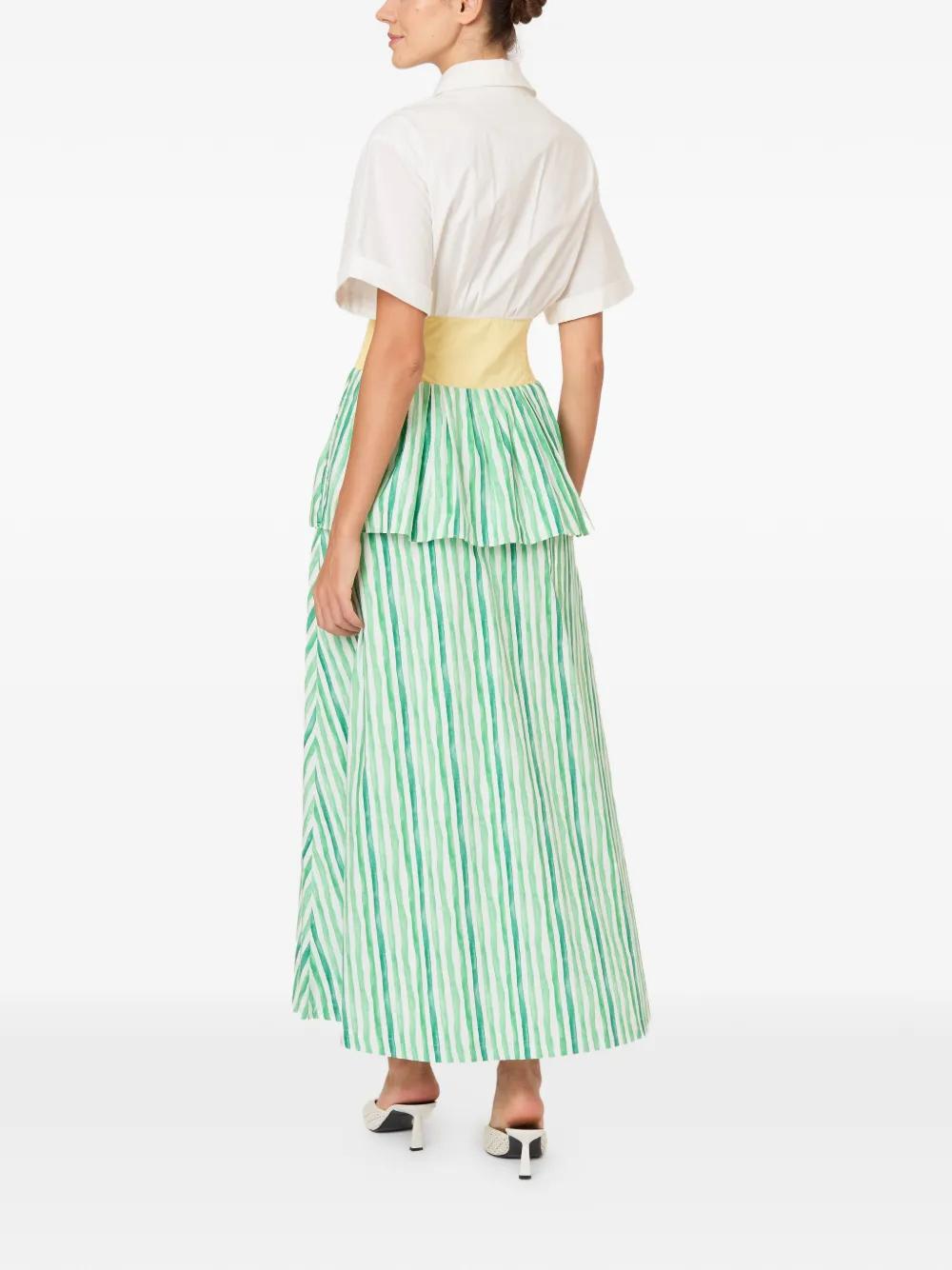 rosie assoulin green striped dress Rosie Assoulin Striped Tiered Dress in Green