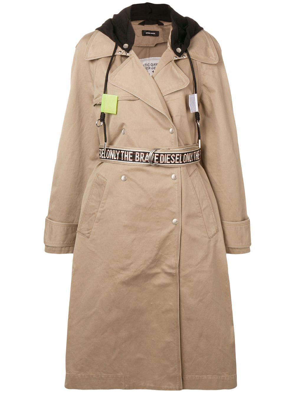 DIESEL Hooded Trench Coat in Brown | Lyst Canada