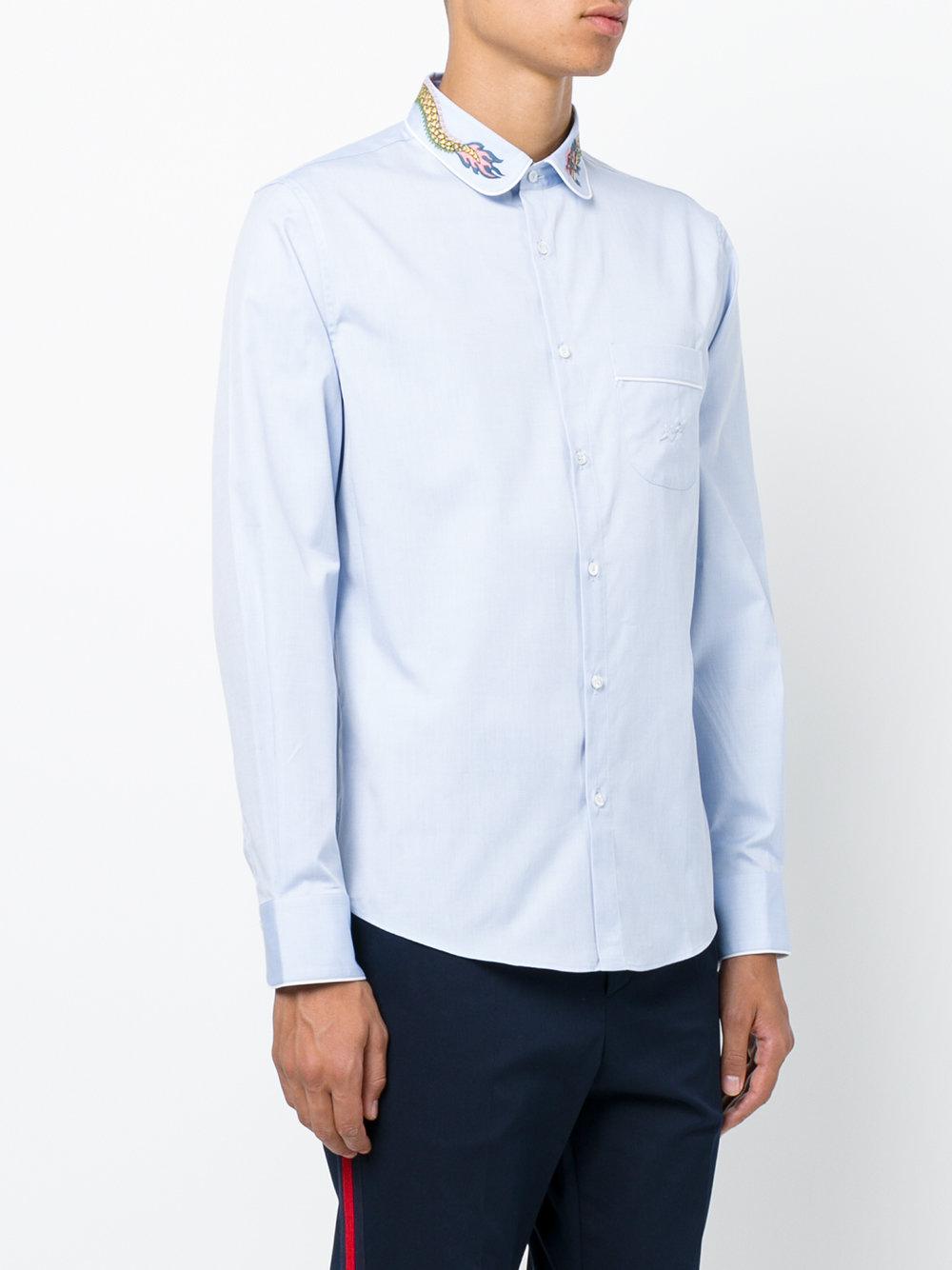 buket bryllup imperium Gucci Dragon Embroidered Collar Shirt in Blue for Men | Lyst