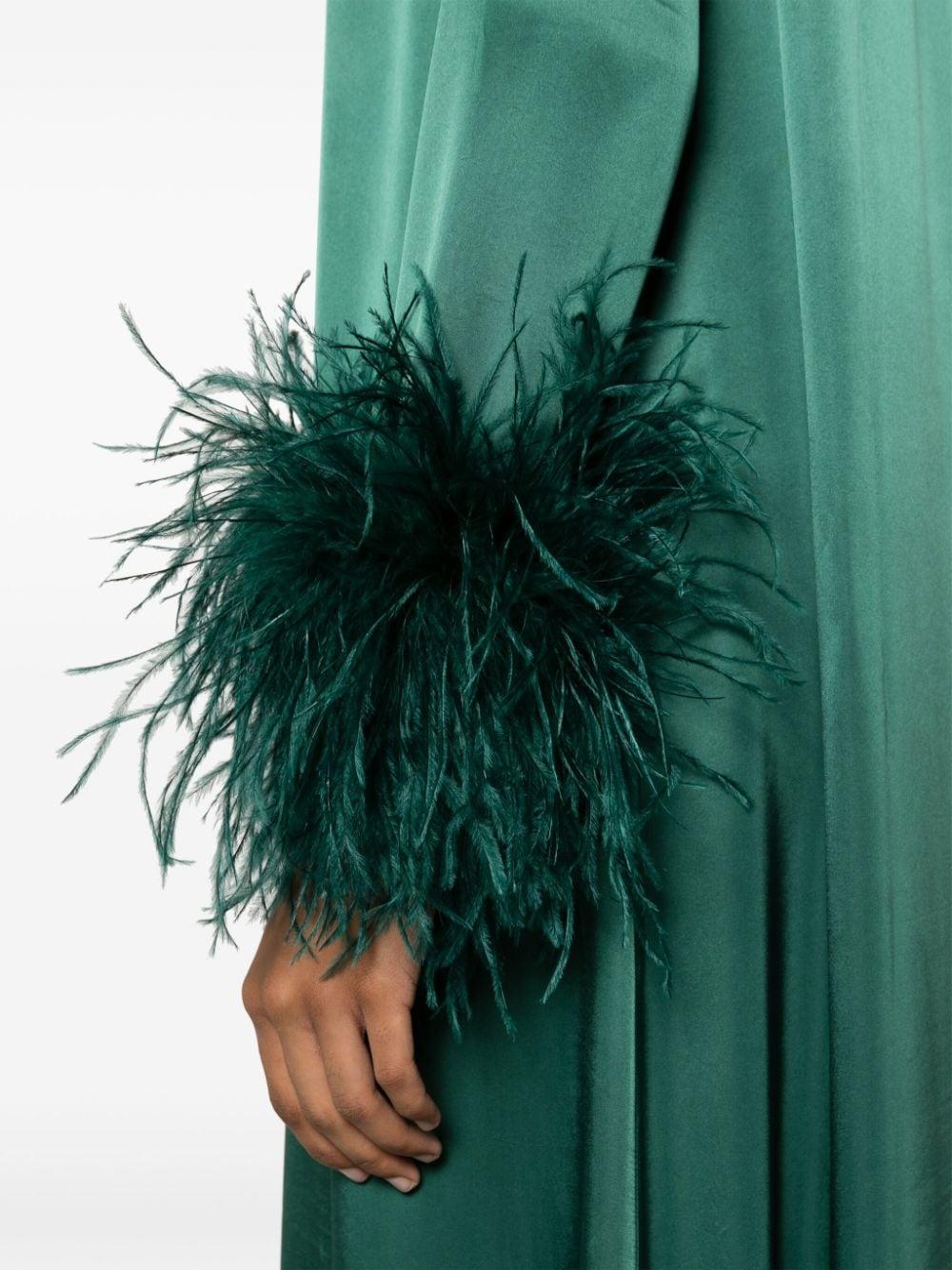 green dress with denim jacket Perrin Emerald Green Feather Dress High Slit Gown