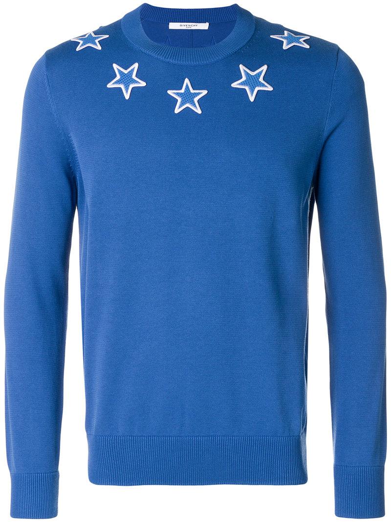 Givenchy Cotton Star Patch Sweater in Blue for Men - Lyst