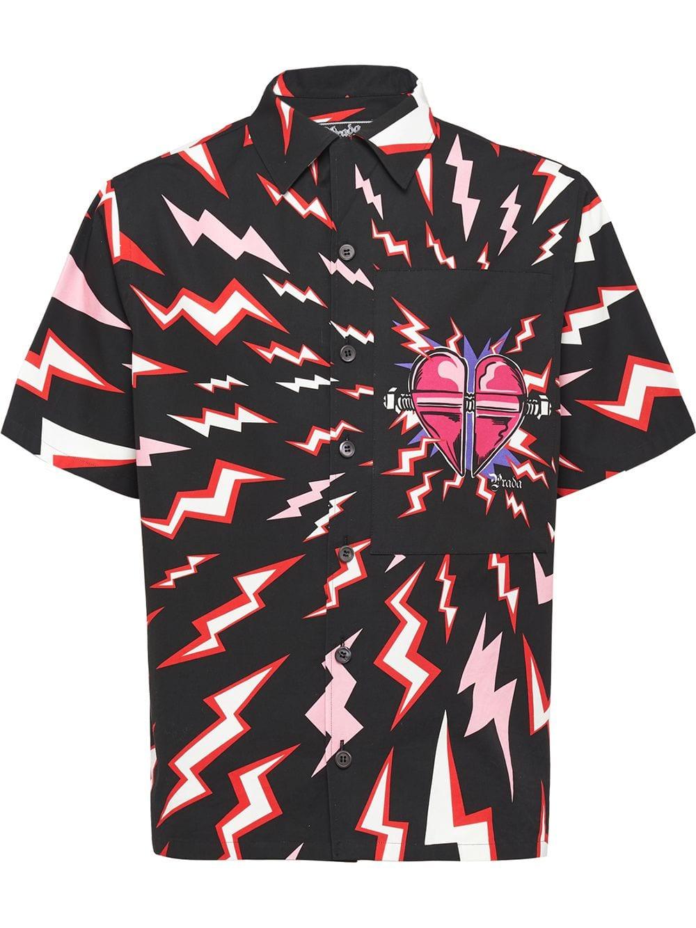 Prada Cotton Lightning Bolt Printed Shirt in Red for Men - Save 31% - Lyst