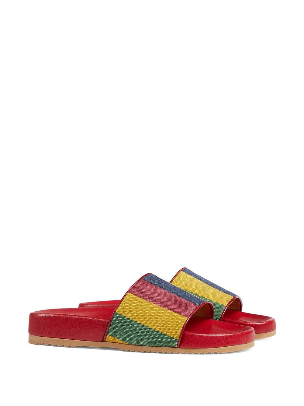 tan and red gucci slides